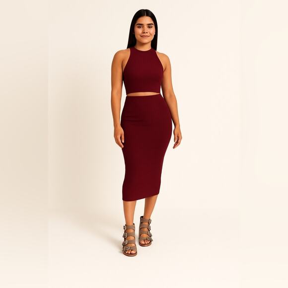 GUESS Burgundy Ribbed 2-Piece Set | Small - Picture 2 of 6